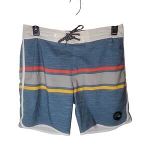 Quiksilver DryFlight Board Shorts Men's (32x7.5) Striped Blue Gray Red Surf Swim